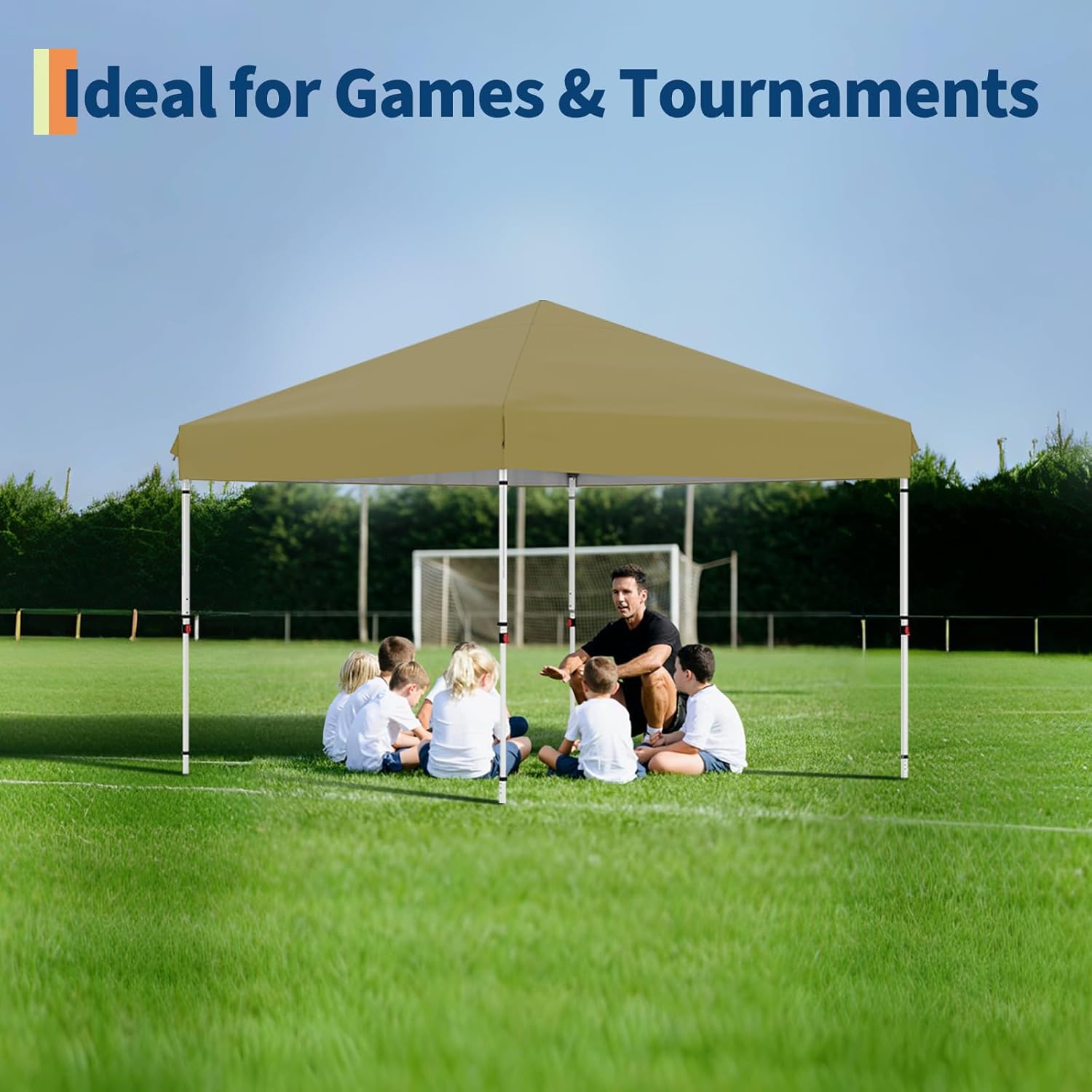 Garvee 10'x10' Pop-Up Canopy Tent - Easy One-Person Setup, Portable Shelter with 4 Sidewalls & 4 Sandbags, Ideal for Patio & Outdoor Activities, Khaki