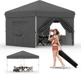 Garvee 10'x10' Pop-Up Canopy Tent with 4 Sidewalls - Portable Instant Commercial Canopy with Stakes, Ropes & Sandbags for Market, Patio & Camping, Black - Black