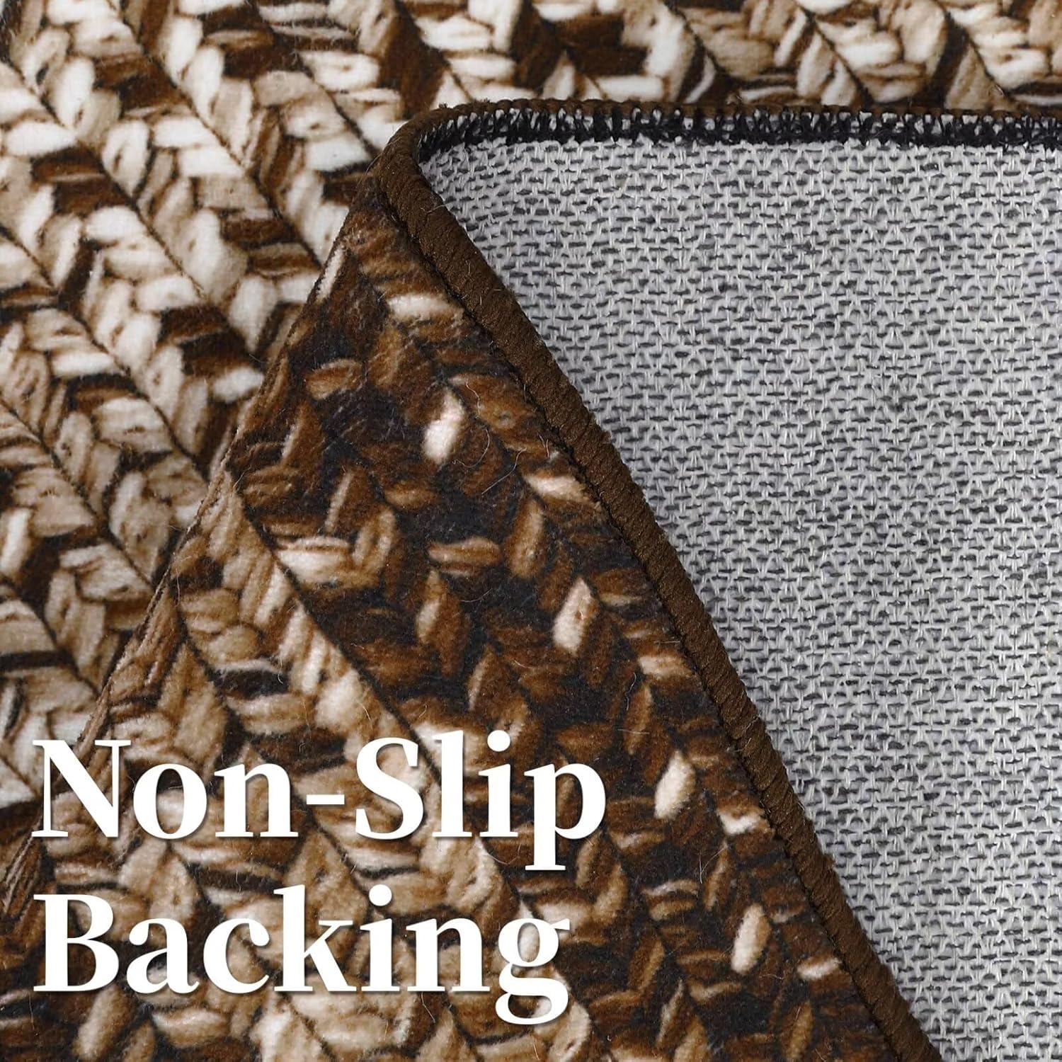 Garvee Bordered Brown 10x13 Boho Printed Washable Rug, Modern Braided Low Pile Polyester Area Rug Non-Slip Non-Shedding for Living Room Bedroom Office