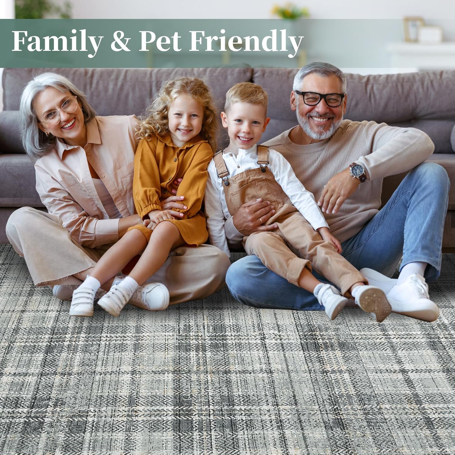 Garvee Plaid Green 8x10 Bedroom Rug Large Area Rugs for Living Room Modern Office Rug Distressed Rug Low Pile Farmhouse Floor Cover Non Slip Checkered Rug Green