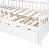 Garvee Solid Wood House Bed Frame with Drawers Shelves Roof Design White Wood Daybed Cozy Size - White