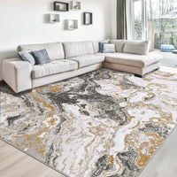 Garvee Abstract Grey 4x6 Modern Washable Rug for Living Room, Contemporary Marble Rug Soft Non Slip Indoor Floor Carpet for Laundry Room Playroom Dining Room Bedroom, Grey