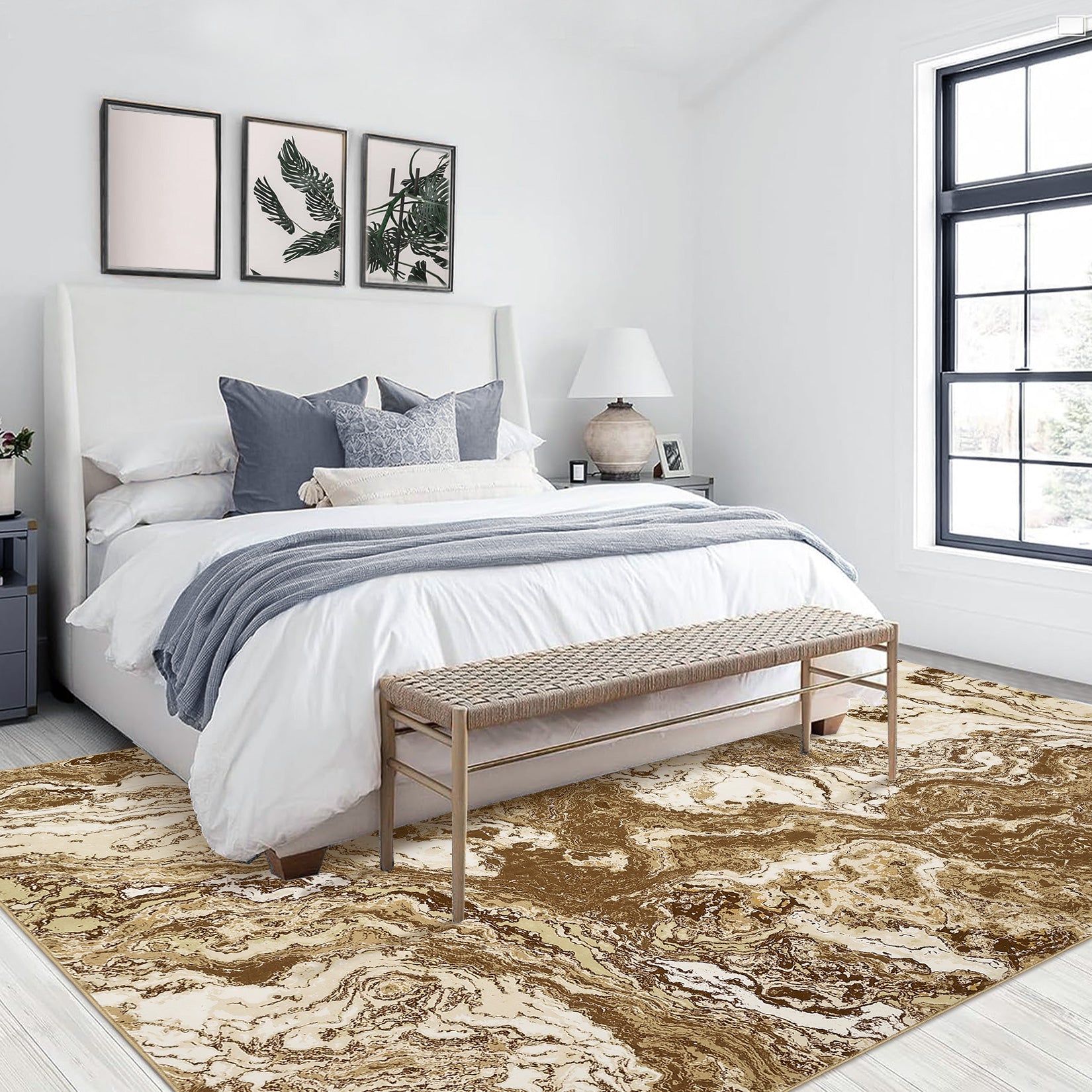 Garvee Abstract Brown 8x10 Rug for Living Room, Machine Washable Rugs Modern Abstract Area Rug Large Bedroom Rug, Soft Luxury Rug Indoor Floor Carpet for Home Office Kitchen Dining