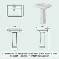 Garvee Modern White Ceramic Pedestal Bathroom Sink + Classic Clean Lines + Geometric Shape + Overflow + 3 Pre-Drilled Holes + Fits 4-Inch Faucets + Home, Hotel, Public Restroom