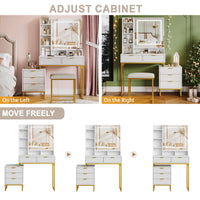 Garvee Vanity Desk with Mirror and Lights, Makeup Vanity Desk with 3 Lighting Modes, Makeup Table with Drawers, Stool and Movable Side Storage Cabinet, for Bedroom