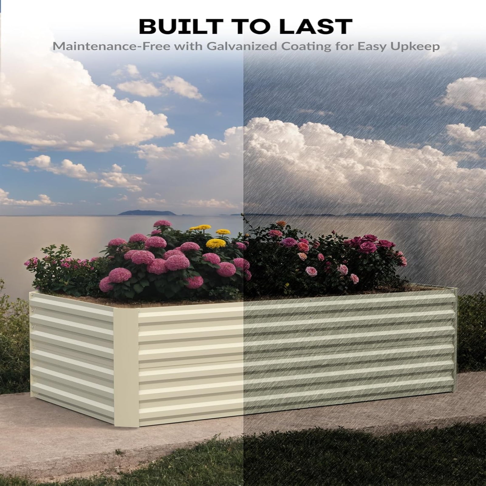 Garvee 8' × 4' × 2' Galvanized Raised Garden Bed, Metal Planter Box with Open Bottom for Vegetables, Herbs & Flowers, Beige