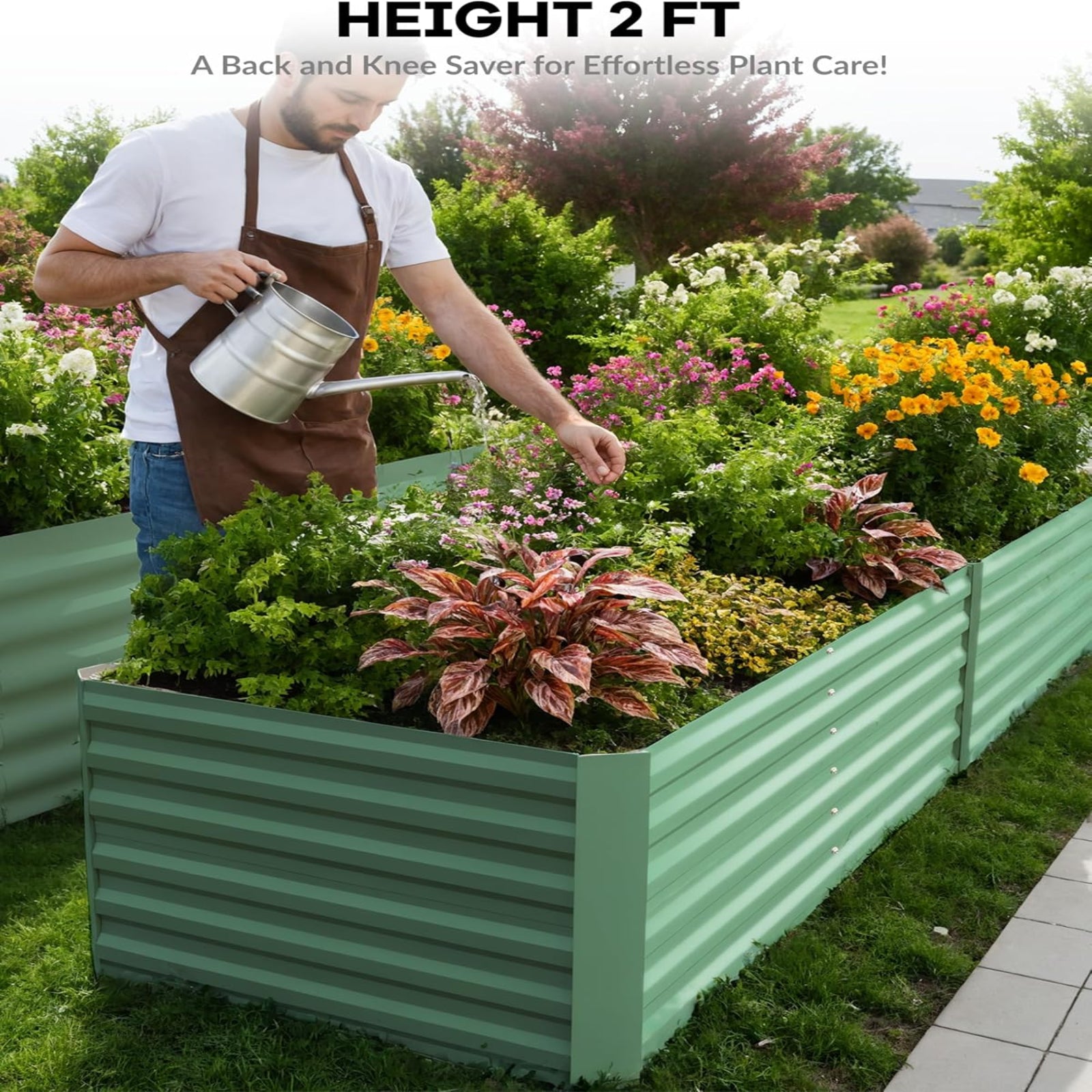 Garvee 2-Pack 8' × 4' × 2' Metal Raised Garden Beds, 24-Inch Deep Open-Bottom Planter Boxes for Vegetables, Herbs & Flowers, Green
