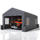Garvee 13' x 20' Heavy-Duty Portable Carport Canopy, Waterproof UV-Resistant 200g PE Garage Shelter with Roll-Up Doors & Windows, Gray - Gray