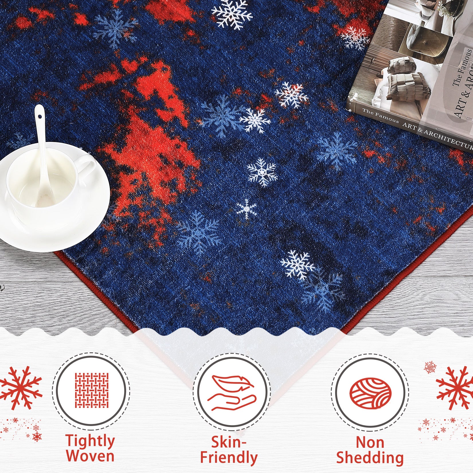 Garvee Christmas Area Rug 5x7 Rug for Living Room Rug Xmas Snowflake Modern Rug for Bedroom Aesthetic Washable Rug Non Slip Carpet Stain Resistant Carpet for Nursery Dining Room 5'x7' Red&Blue