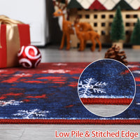 Garvee Christmas Runner Rug 2x6 Hallway Rug Snowflake Xmas Runner Kitchen Rug Washable Rug Non Slip Bath Mat Holiday Decor Distressed Modern Abstract Soft Carpet for Bedroom Laundry 2'x6' Red&Blue