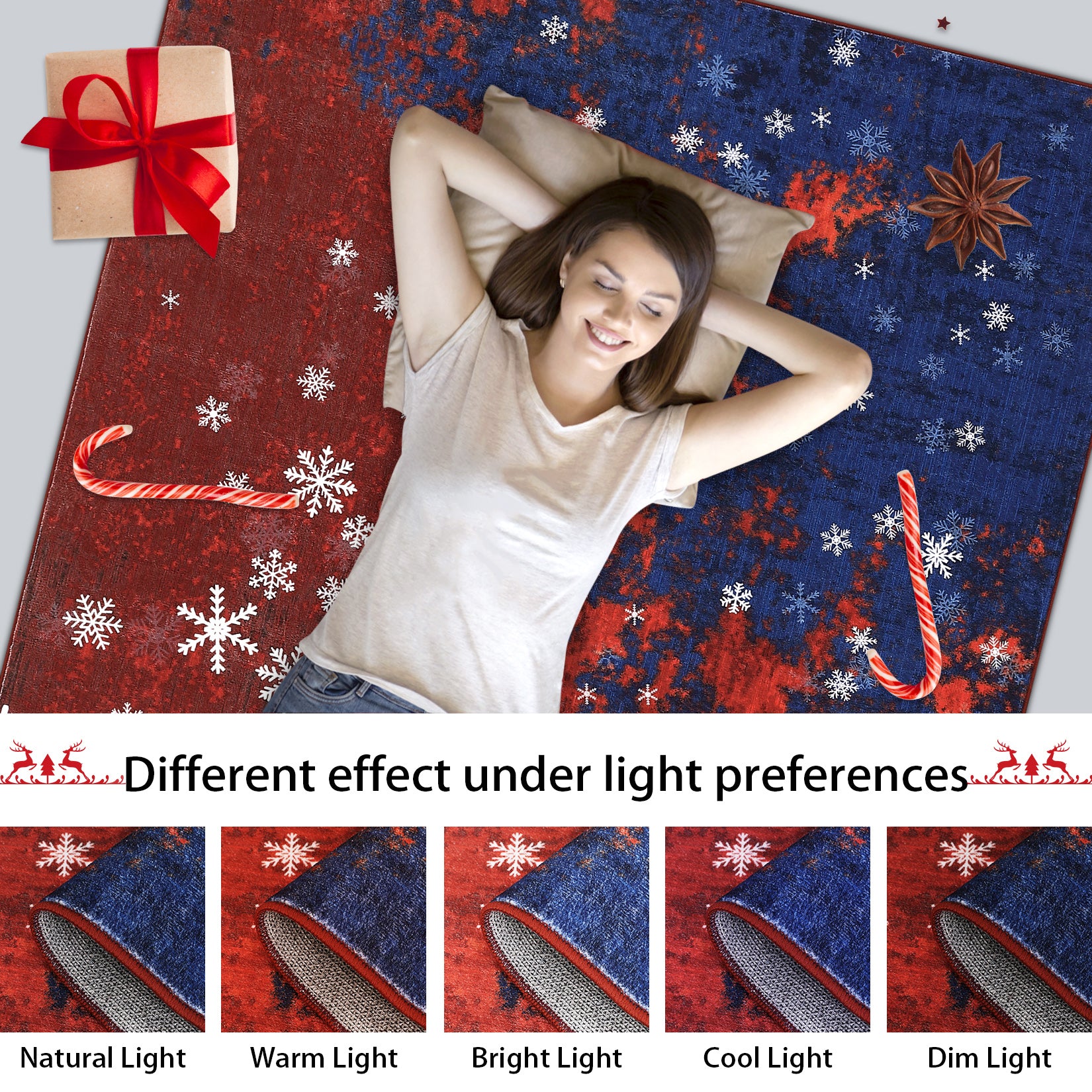 Garvee Christmas Area Rug 5x7 Rug for Living Room Rug Xmas Snowflake Modern Rug for Bedroom Aesthetic Washable Rug Non Slip Carpet Stain Resistant Carpet for Nursery Dining Room 5'x7' Red&Blue