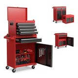 Garvee 20-Inch Heavy-Duty Tool Chest with 5 Drawers - Rolling Tool Box Cabinet on Wheels, 2-in-1 Detachable Tool Storage Organizer for Garage, Workshop, and Home Improvement, Locking Steel Tool Cart with Top Tool Box, Red Black - Red & Lack