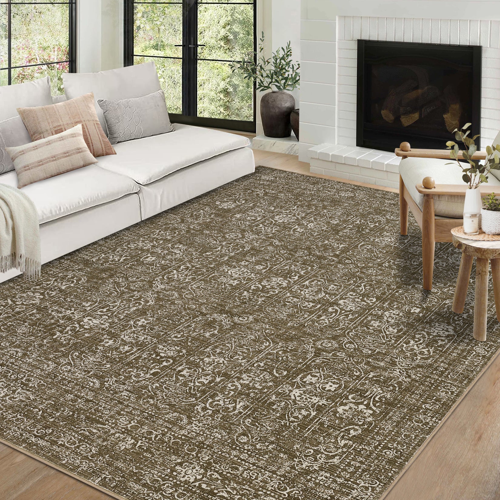 Garvee 5x7 Area Rug Large Washable Indoor Carpet Non-Slip Backing Brown
