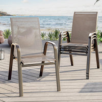 Garvee Stackable Patio Dining Chairs Set of 4, High-Back Textilene Outdoor Chairs with All Black Powder-Coated Steel Frame, All-Weather Deck Garden Seating, Brown