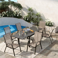 Garvee Stackable Patio Dining Chairs Set of 4, High-Back Textilene Outdoor Chairs with All Black Powder-Coated Steel Frame, All-Weather Deck Garden Seating, Brown