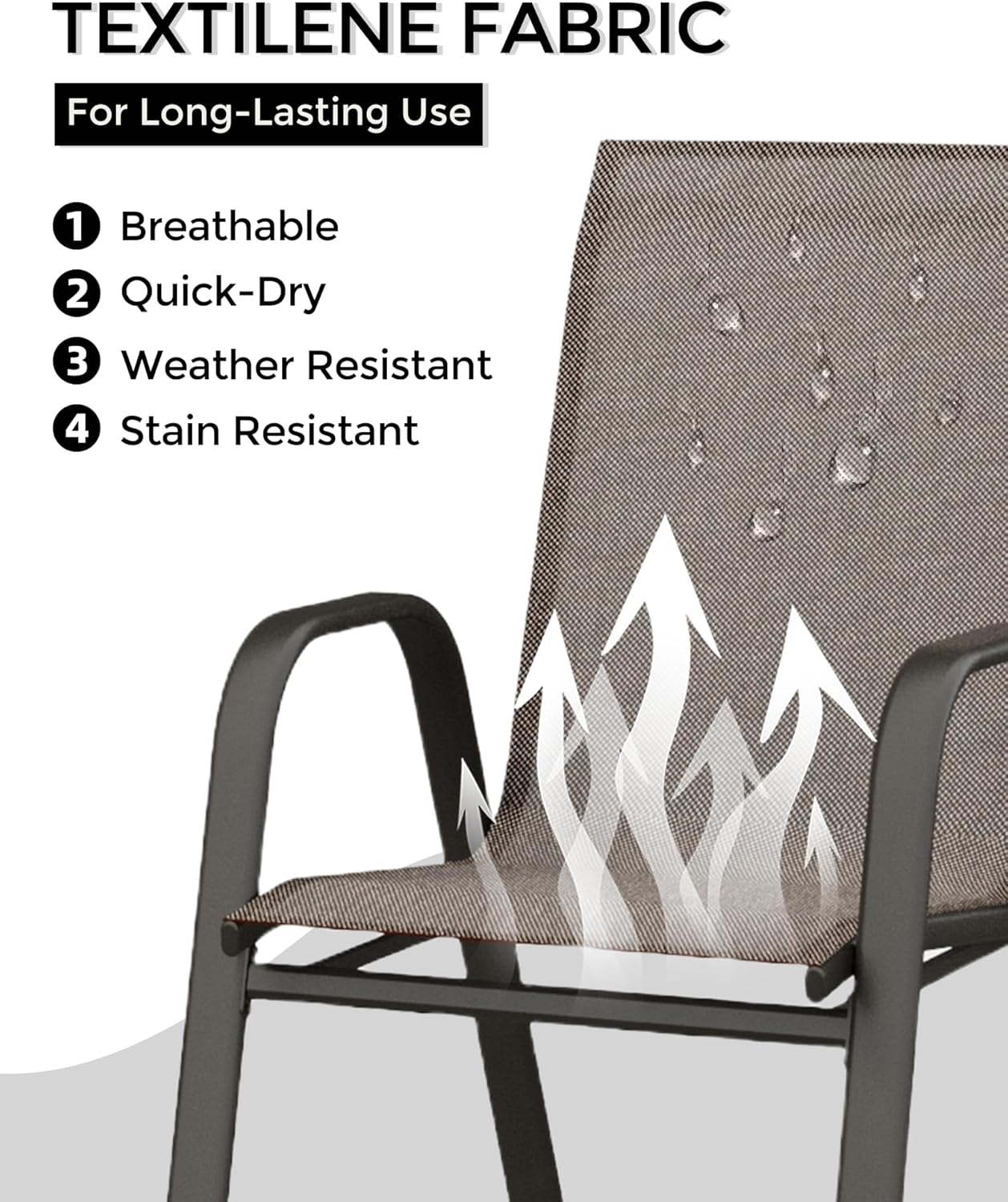 Garvee Stackable Patio Dining Chairs Set of 4, High-Back Textilene Outdoor Chairs with All Black Powder-Coated Steel Frame, All-Weather Deck Garden Seating, Brown