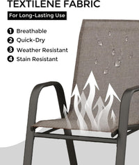 Garvee Stackable Patio Dining Chairs Set of 4, High-Back Textilene Outdoor Chairs with All Black Powder-Coated Steel Frame, All-Weather Deck Garden Seating, Brown