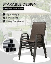 Garvee Stackable Patio Dining Chairs Set of 4, High-Back Textilene Outdoor Chairs with All Black Powder-Coated Steel Frame, All-Weather Deck Garden Seating, Brown