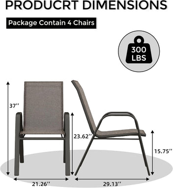 Garvee Stackable Patio Dining Chairs Set of 4, High-Back Textilene Outdoor Chairs with All Black Powder-Coated Steel Frame, All-Weather Deck Garden Seating, Brown