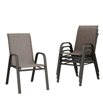 Garvee Stackable Patio Dining Chairs Set of 4, High-Back Textilene Outdoor Chairs with All Black Powder-Coated Steel Frame, All-Weather Deck Garden Seating, Brown