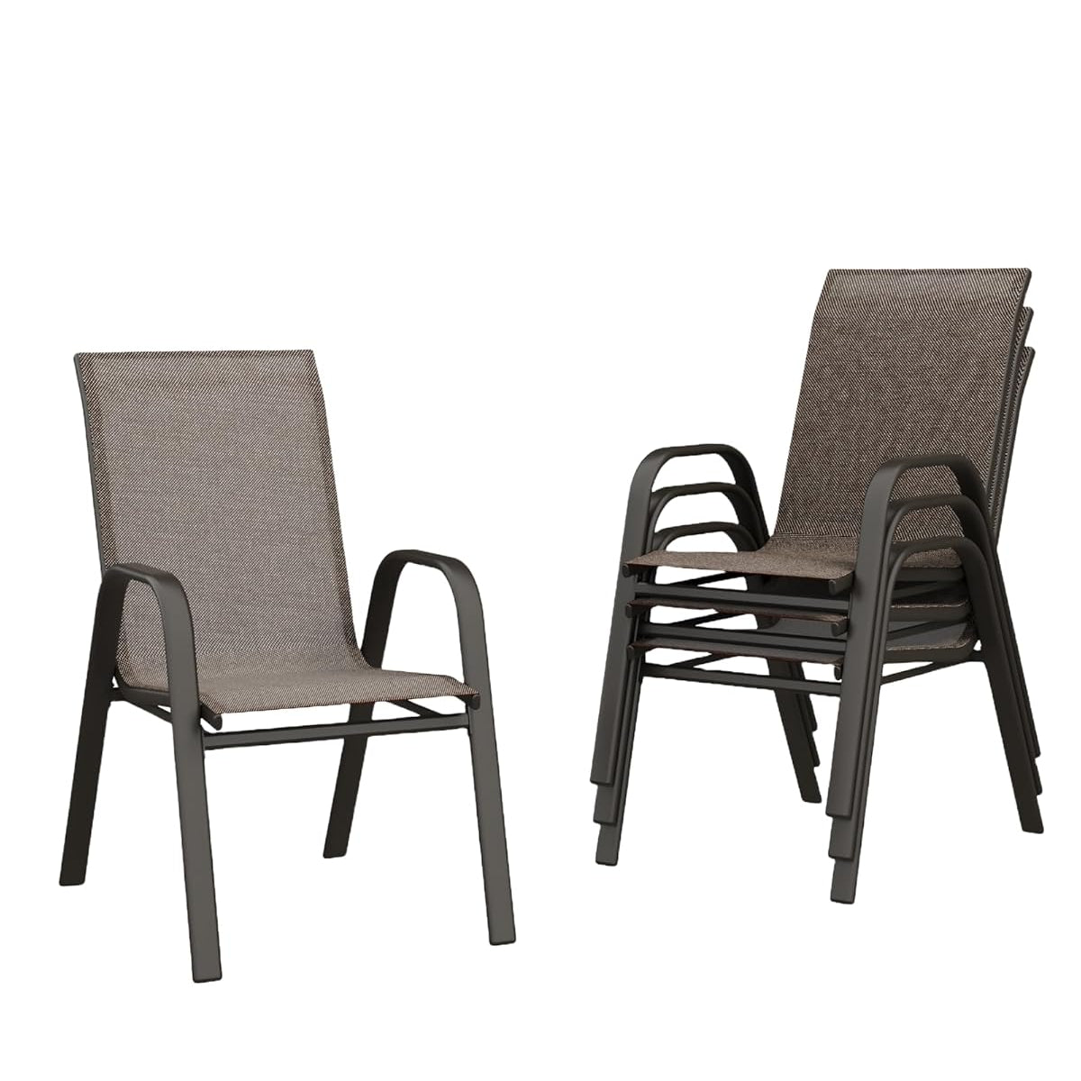 Garvee Stackable Patio Dining Chairs Set of 4, High-Back Textilene Outdoor Chairs with All Black Powder-Coated Steel Frame, All-Weather Deck Garden Seating, Brown