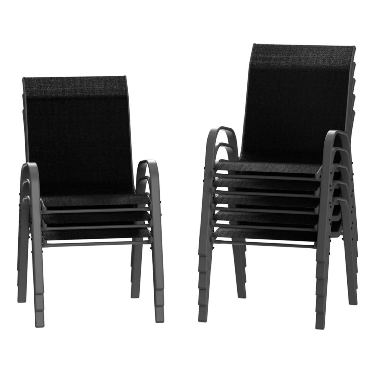 Garvee Stackable Patio Dining Chairs Set of 4, High-Back Textilene Outdoor Chairs with All Black Powder-Coated Steel Frame, All-Weather Deck Garden Seating, Solid Black