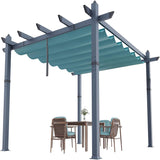 Garvee 10x13 FT Outdoor Pergola for Patio – Wood-Grain Aluminum with Retractable Waterproof Canopy, 4-Side Stability Base for Deck & Backyard - Blue