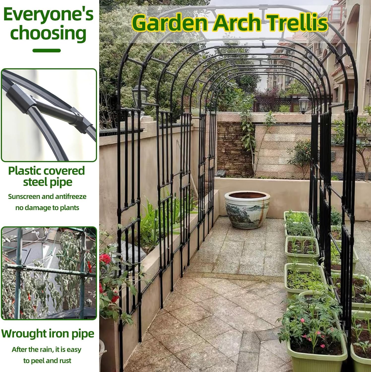 Garvee U-Shape Metal Cucumber Trellis for Raised Beds - Detachable Garden Arch for Climbing Vegetables like Tomato, Squash, Zucchini, Outdoor Use