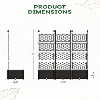 Garvee 3-Pack PP Planter Boxes with Trellis, 48.8" x 16.2" X 63" Modular Red & Privacy Screen, Black