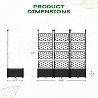 Garvee 3-Pack PP Planter Boxes with Trellis, 48.8" x 16.2" X 63" Modular Red & Privacy Screen, Black