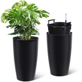 Garvee 22" Tall Round Planter Set of 2, Self Watering Pots for with Water Level Monitor and Built-In Drainage, Large Flower Pot for Patio, Porch, Living Room, or Home Office - Black