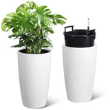 Garvee 22" Tall Round Planter Set of 2, Self Watering Pots for with Water Level Monitor and Built-In Drainage, Large Flower Pot for Patio, Porch, Living Room, or Home Office - White