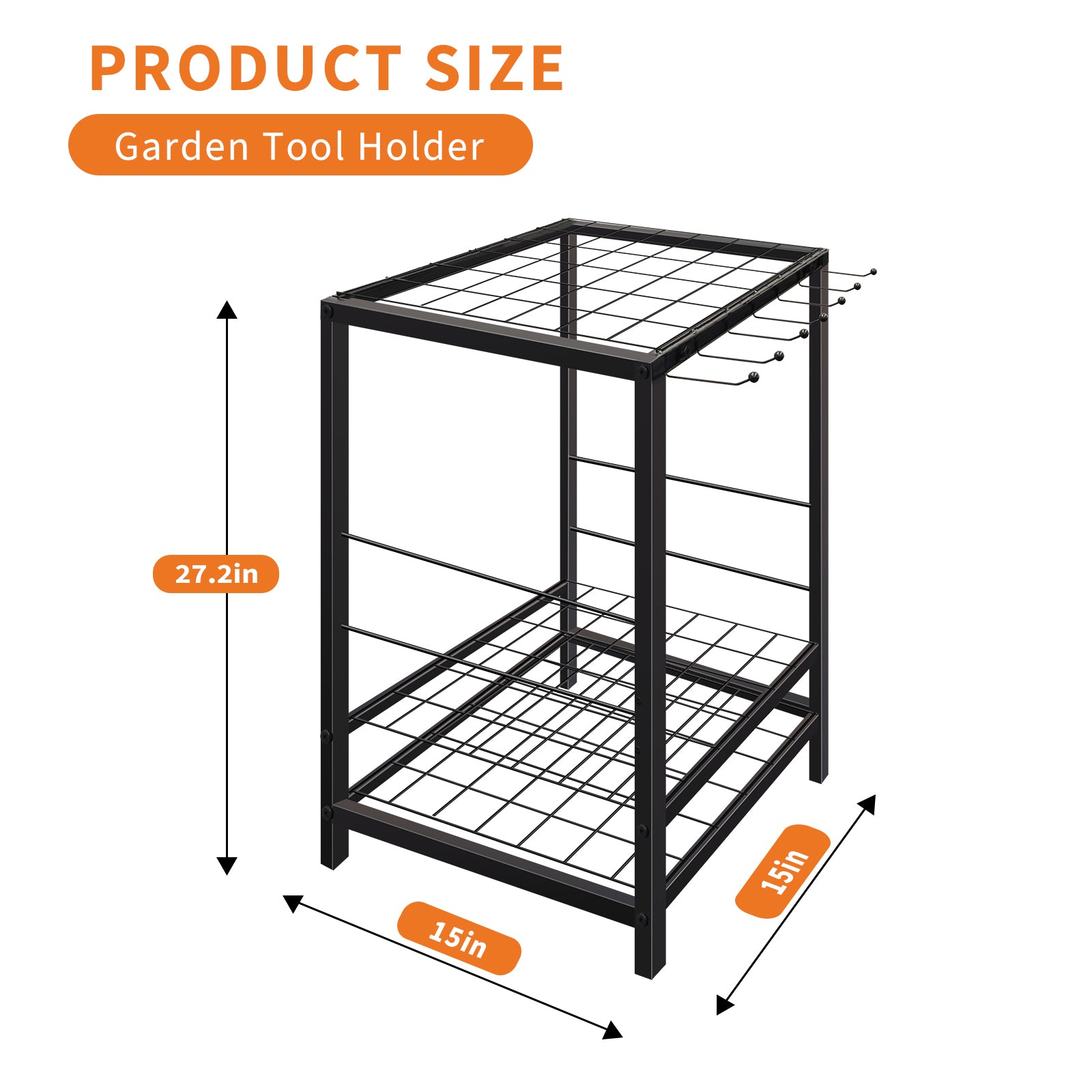 Garvee 15″×15″×27.2″ Garden Tool Organizer, Metal Yard Tools Storage, Yard Tool Organizer, Heavy Duty Garden Tool Organizer for Garage, Garage Tool Organization and Storage for Garage, Shed, Outdoor, Tool Stand, Black