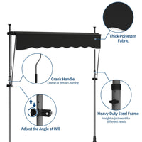 Garvee 118"x118"  Retractable Patio Awning, Manual Outdoor Sunshade, Adjustable Height & Angle, UV Resistant & Water-Resistant, Aluminum Frame, Black