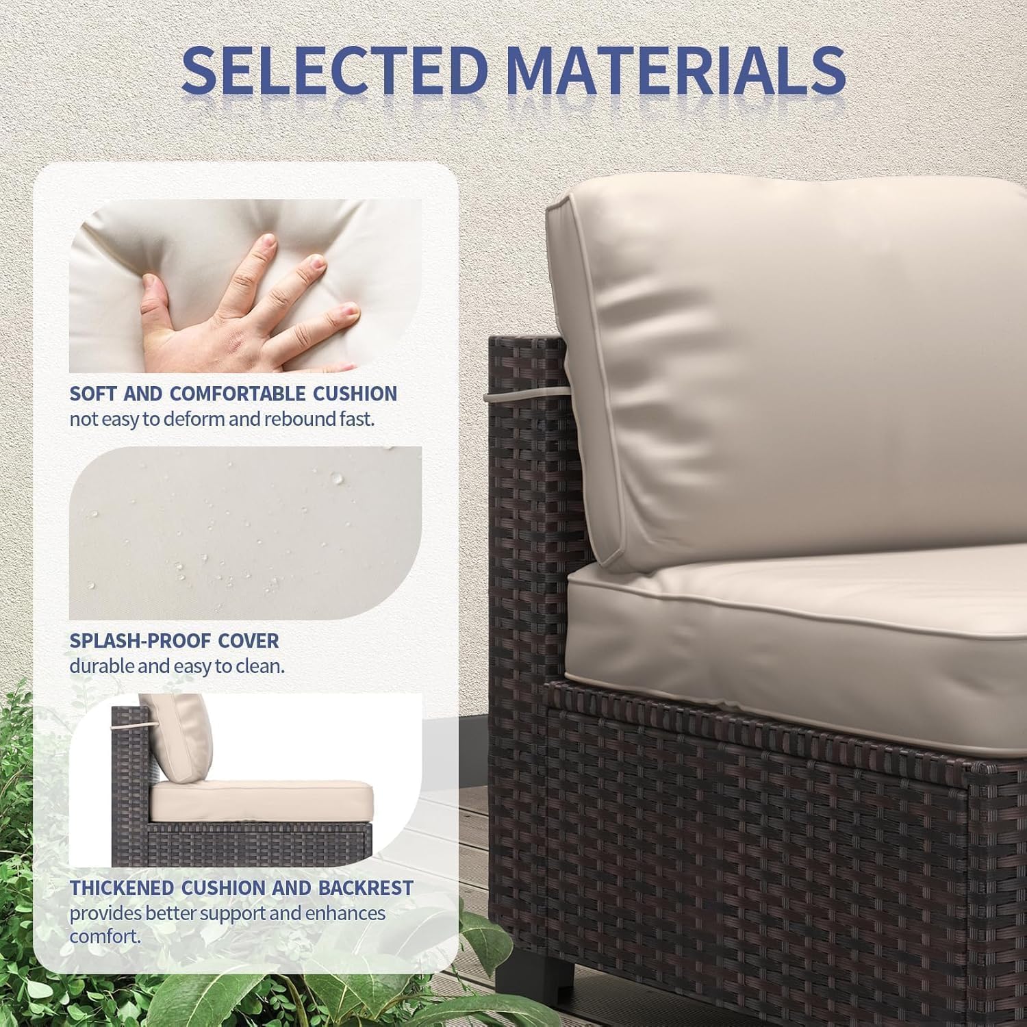 Garvee 7-Piece Outdoor Patio Sectional Sofa, All-Weather PE Wicker Conversation Set with Cushions & Glass Coffee Table for Patio, Porch, Garden, Poolside, Brown + Beige