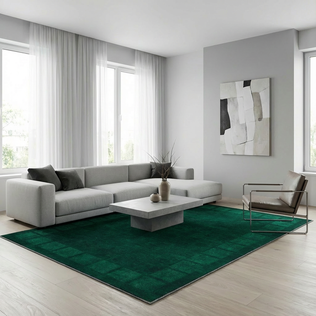 Garvee Large Washable Area Rug 8x10 Modern Distressed Green Floor Carpet Geometric Rug, Bordered Rug, Non Slip Non Shedding Rug, Low Pile Thin Rug, Checked Rug for Bedroom, Living Room