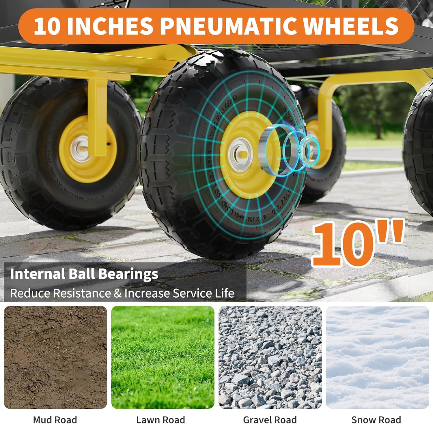 Garvee Heavy Duty Metal Garden Wagon Cart 1400lb Capacity 10" Pneumatic Tires Q235 Steel Powder-Coated 180° Swivel Handle Lawn Yard Patio