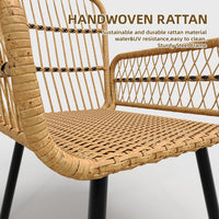 Garvee 3 Piece Outdoor Wicker Patio Bistro Set, Rattan Conversation Set with Glass Top Coffee Table and Cushioned Chairs, All-Weather Balcony Furniture Set for Poolside, Garden, Backyard, Beige