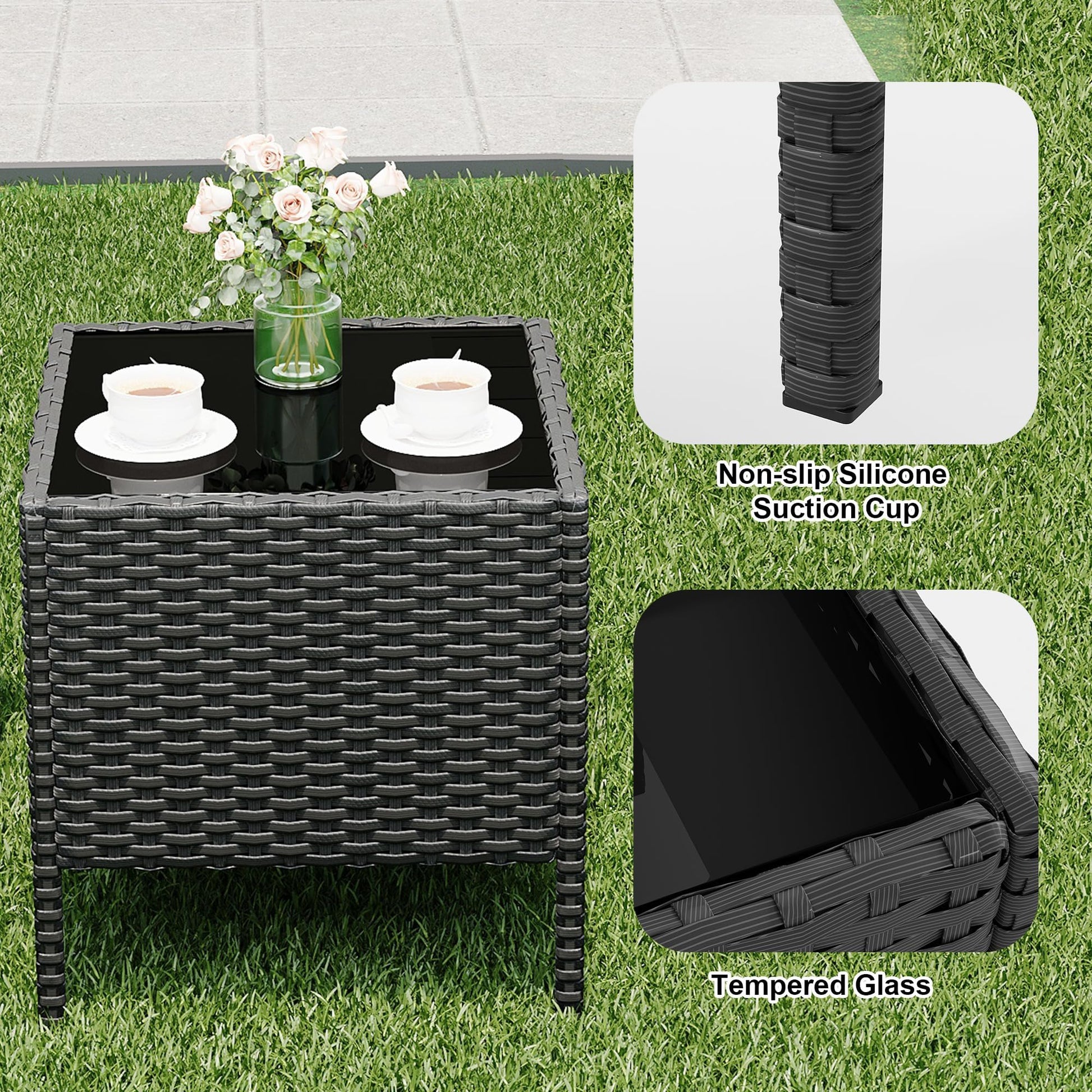 Garvee Patio Porch Furniture Sets 3 Pieces PE Rattan Wicker Chairs with Table Outdoor Garden Furniture Sets