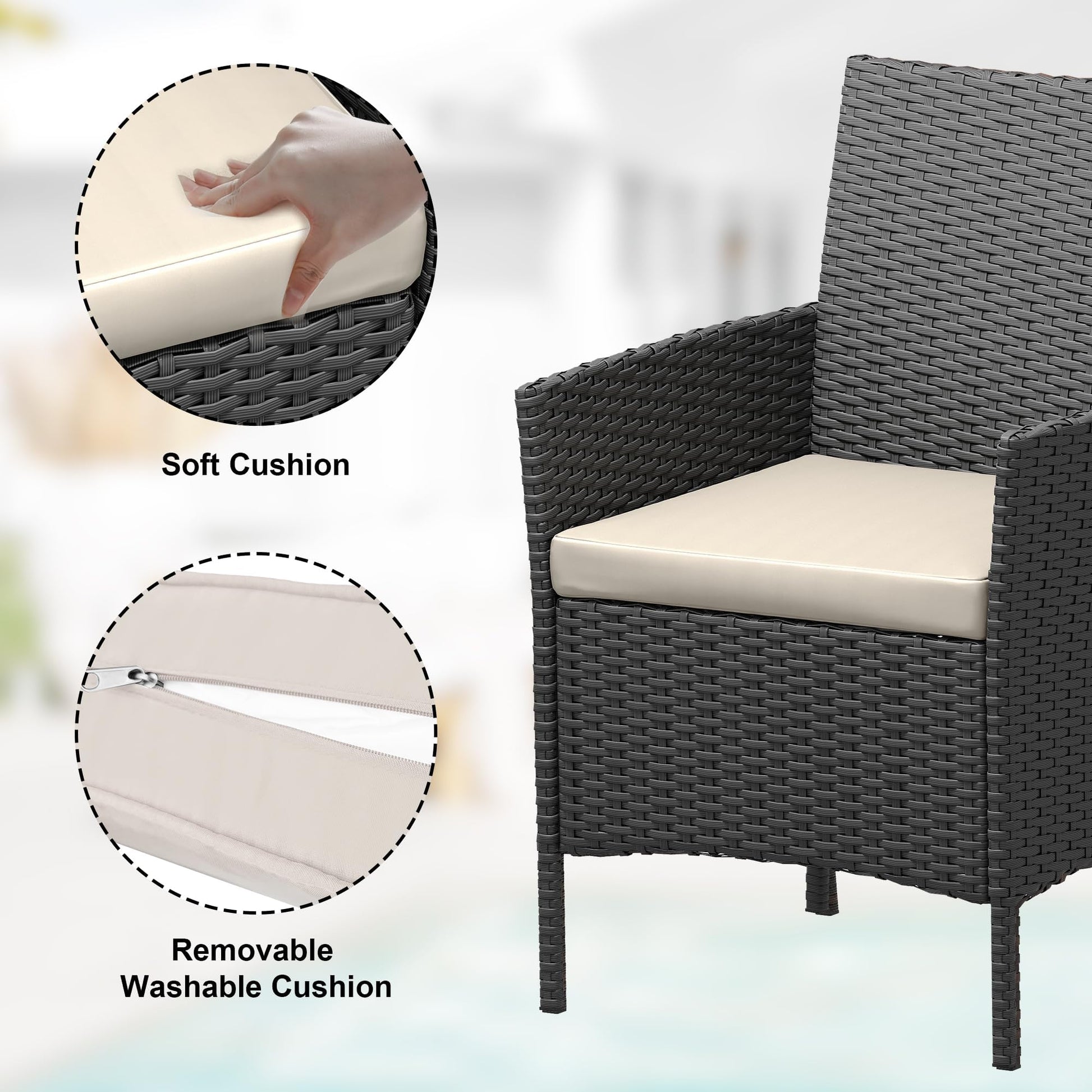 Garvee Patio Porch Furniture Sets 3 Pieces PE Rattan Wicker Chairs with Table Outdoor Garden Furniture Sets