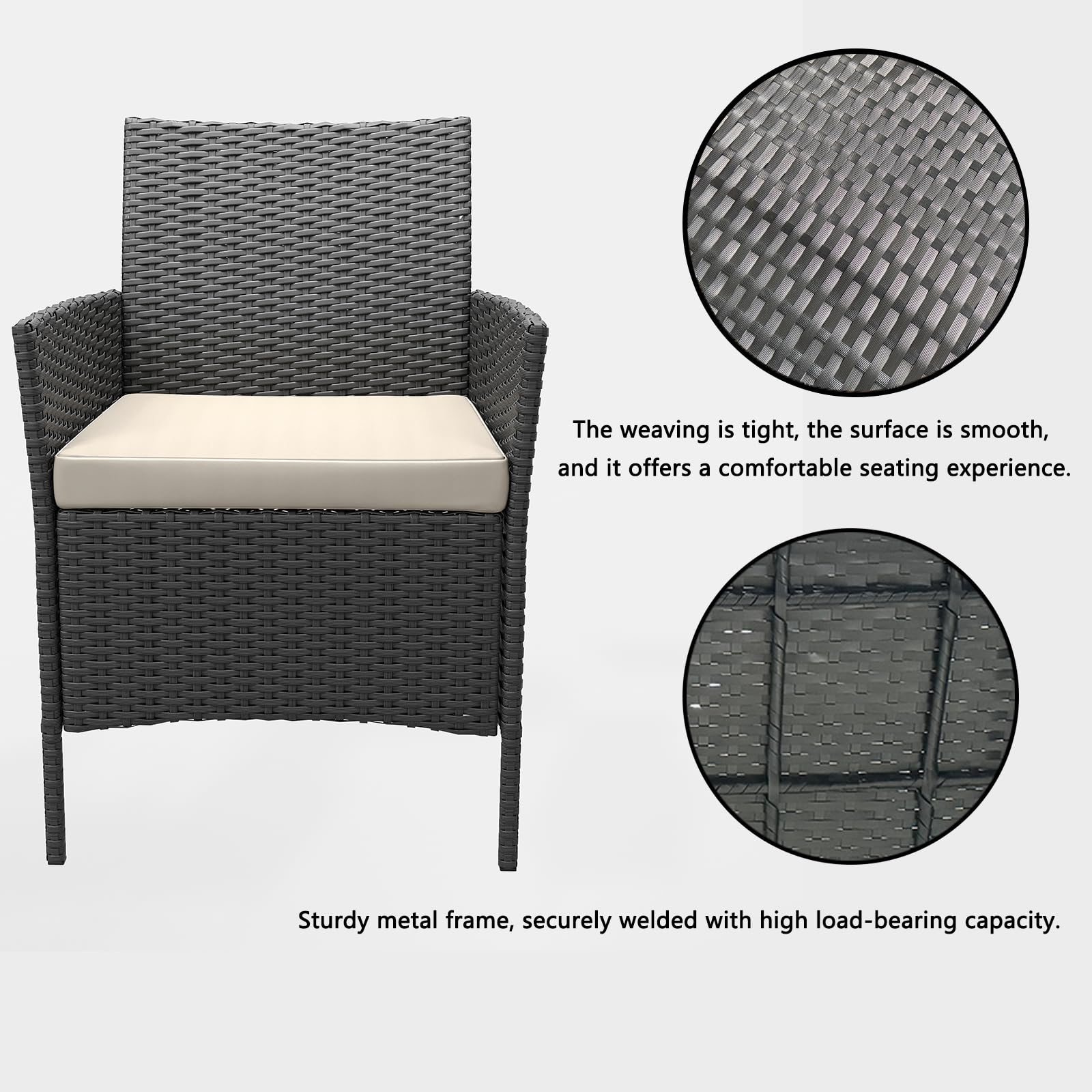Garvee Patio Porch Furniture Sets 3 Pieces PE Rattan Wicker Chairs with Table Outdoor Garden Furniture Sets