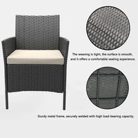 Garvee Patio Porch Furniture Sets 3 Pieces PE Rattan Wicker Chairs with Table Outdoor Garden Furniture Sets