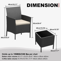 Garvee Patio Porch Furniture Sets 3 Pieces PE Rattan Wicker Chairs with Table Outdoor Garden Furniture Sets