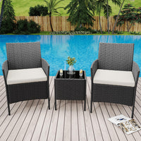 Garvee Patio Porch Furniture Sets 3 Pieces PE Rattan Wicker Chairs with Table Outdoor Garden Furniture Sets