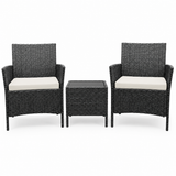 Garvee Patio Porch Furniture Sets 3 Pieces PE Rattan Wicker Chairs with Table Outdoor Garden Furniture Sets - Black / Beige