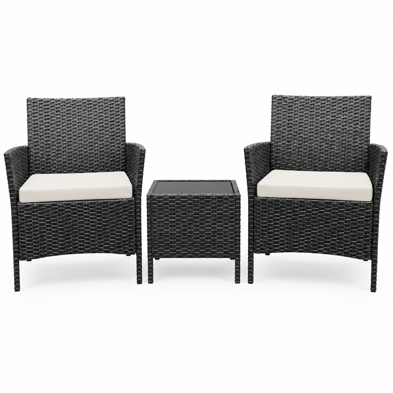Garvee Patio Porch Furniture Sets 3 Pieces PE Rattan Wicker Chairs with Table Outdoor Garden Furniture Sets