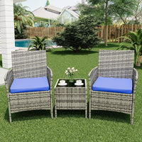 Garvee Patio Porch Furniture Sets 3 Pieces PE Rattan Wicker Chairs with Table Outdoor Garden Furniture Sets
