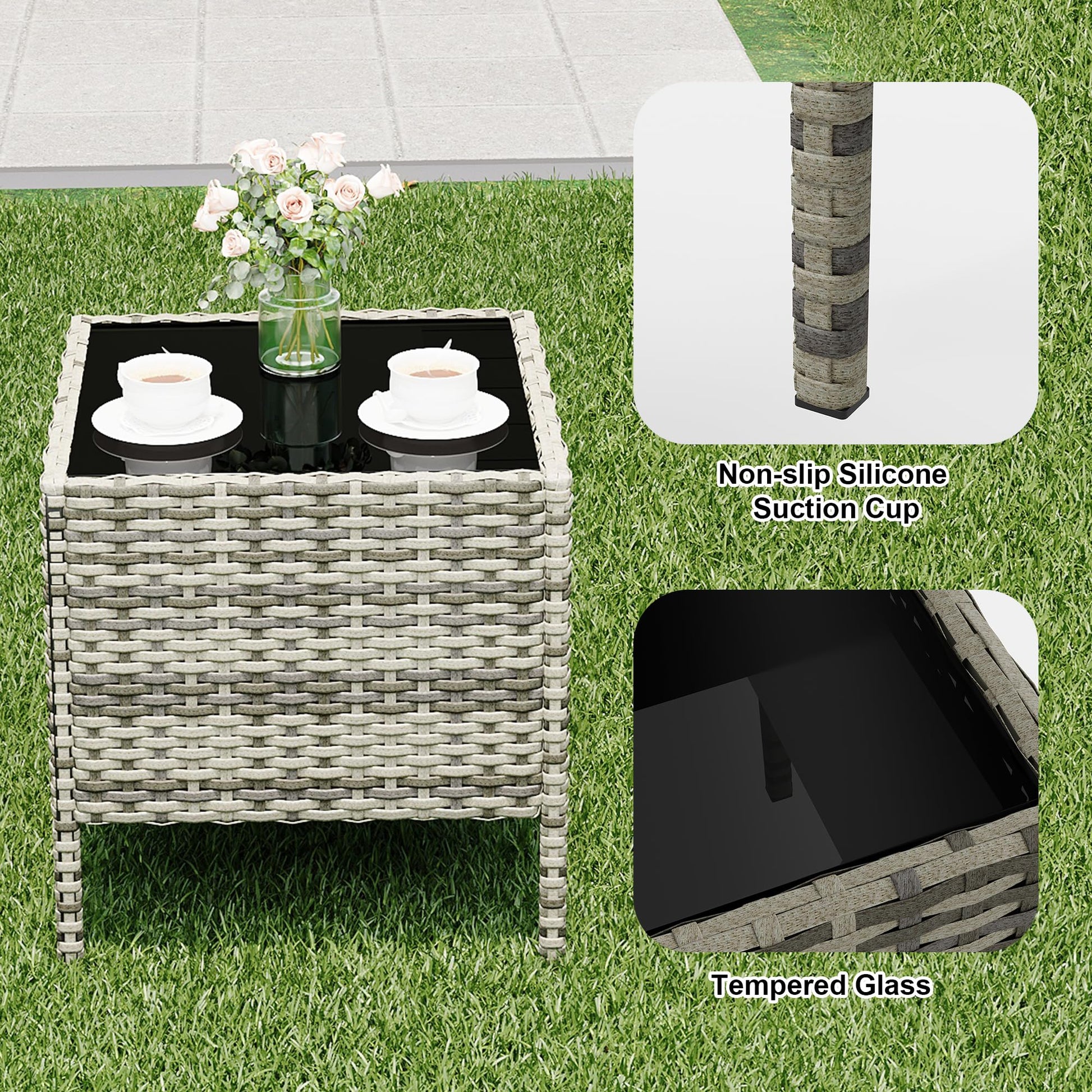 Garvee Patio Porch Furniture Sets 3 Pieces PE Rattan Wicker Chairs with Table Outdoor Garden Furniture Sets