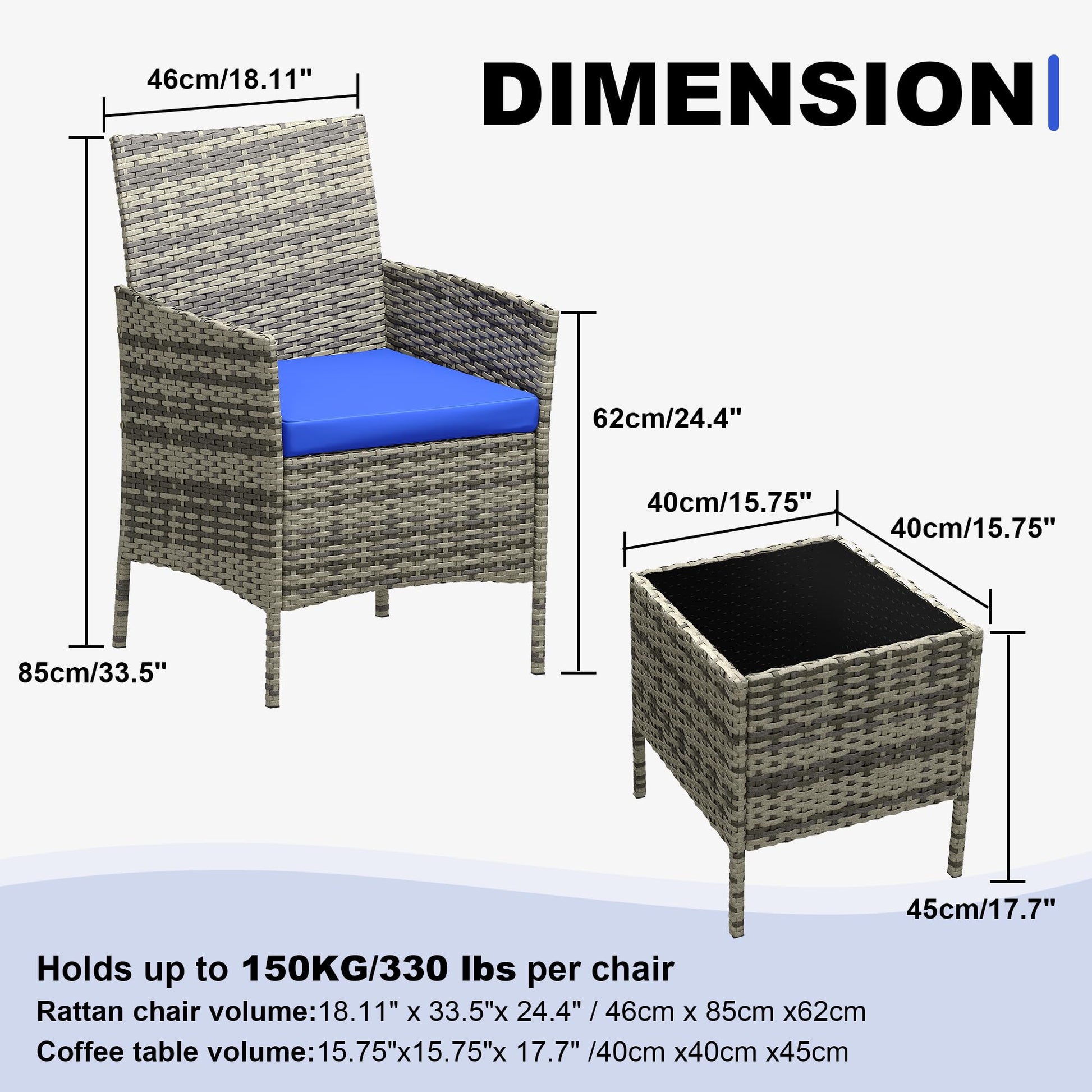 Garvee Patio Porch Furniture Sets 3 Pieces PE Rattan Wicker Chairs with Table Outdoor Garden Furniture Sets