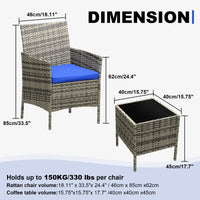 Garvee Patio Porch Furniture Sets 3 Pieces PE Rattan Wicker Chairs with Table Outdoor Garden Furniture Sets